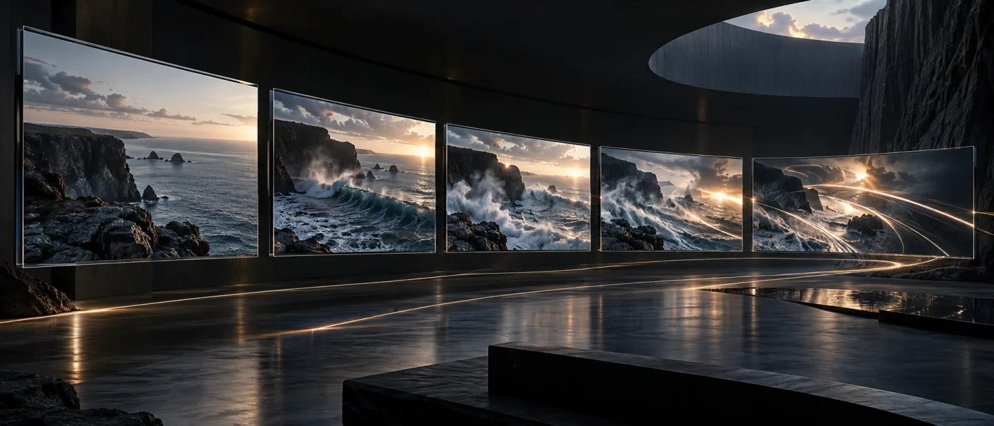 A sequence of cinematic frames exploring continuity and camera movement